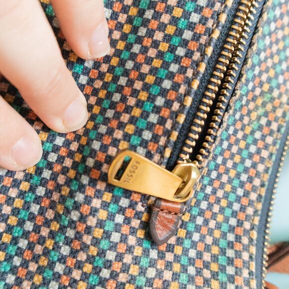 Fossil Kinley Medium Printed Multicolored Woven Knit Leather Crossbody Purse - Picture 6 of 9